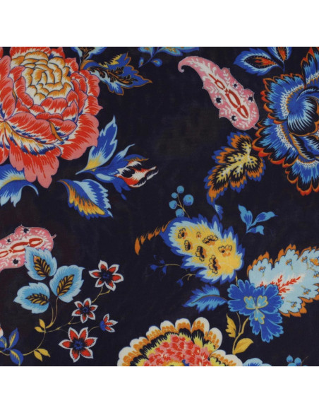 Tecido jersey estampado - Flores fundo azul-marinho