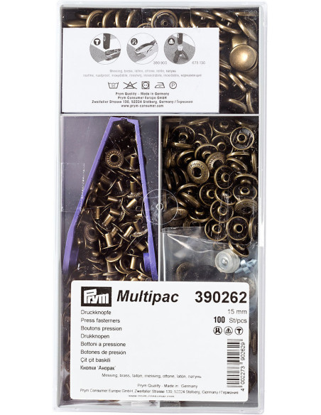 Multipac de 100 botões de pressão Anorak - Latão 15 mm