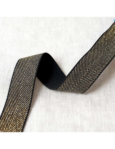 Elástico chevron metálico - Preto e dourado