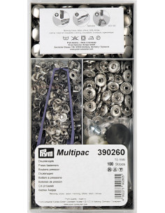Multipac de 100 botões de pressão Anorak - Prata 15 mm
