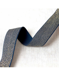 Elástico chevron metálico - Azul marinho e dourado