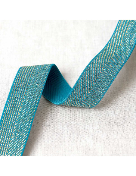 Elástico chevron metálico - Azul petróleo e dourado