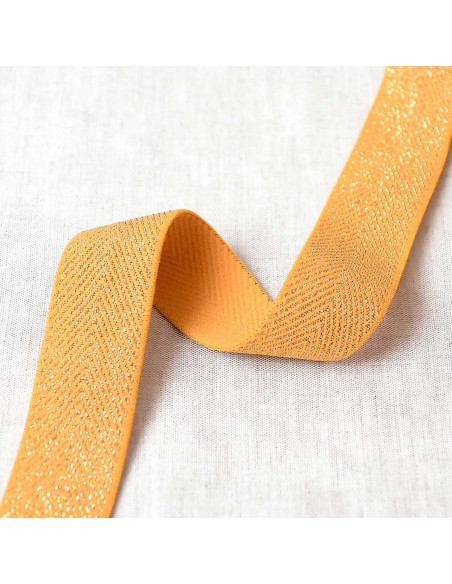 Elástico chevron metálico - Amarelo mostarda e dourado