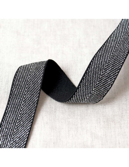 Elástico chevron metálico - Preto e prata