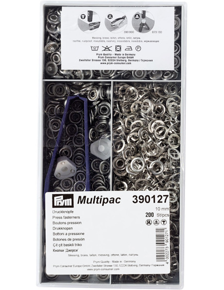 Multipac de 200 botões de pressão Jersey - Prata 10mm