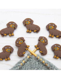 Tampões de malha para agulhas de tricô - Dachshund marrom 2