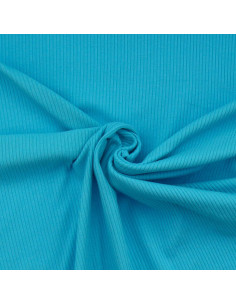 Tecido jersey de algodão canelado - Azul turquesa