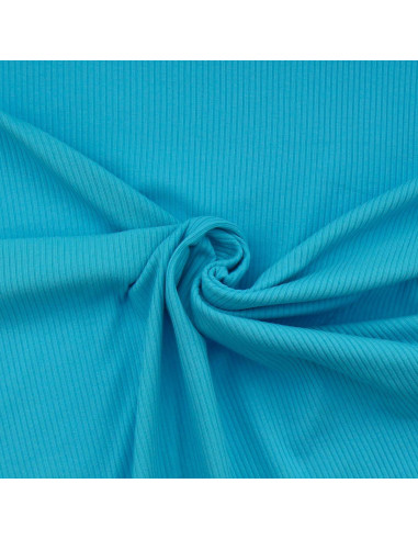 Tecido jersey de algodão canelado - Azul turquesa