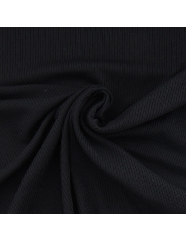 Tecido jersey de algodão canelado - Preto