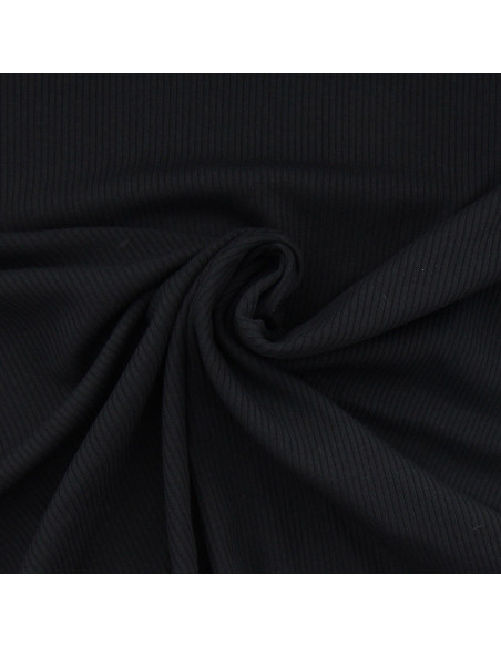 Tecido jersey de algodão canelado - Preto