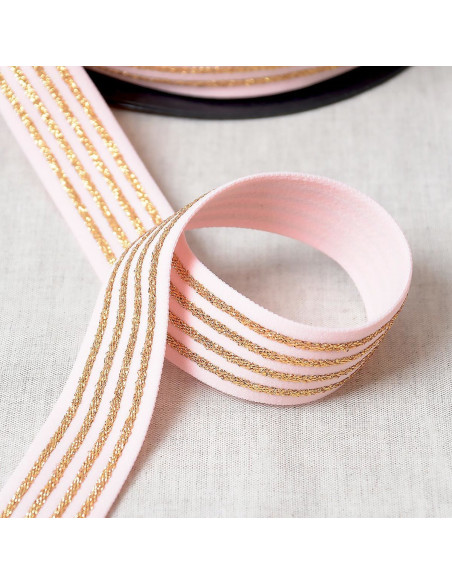Elástico com 4 bandas metálicas - Rosa e dourado