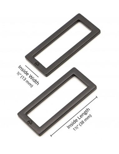 Conjunto de 2 fivelas retangulares 13 x 38 mm preto