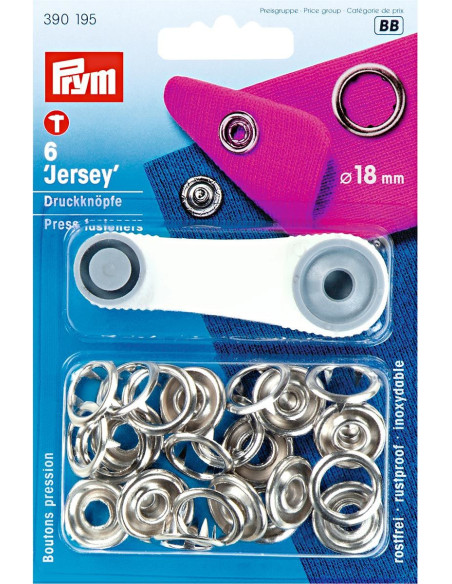 Caixa de 6 botões de pressão jersey Prata com ferramenta 18 mm