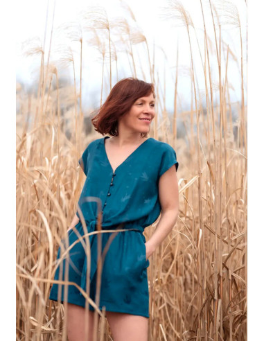 Tecido jacquard de viscose Streli azul petróleo - Églantine & Zoé