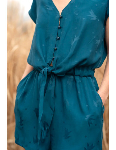 Tecido jacquard de viscose Streli azul petróleo - Églantine & Zoé