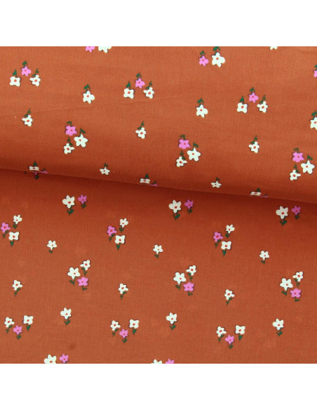 Tecido veludo cotelê estampado - Joyflo ferrugem