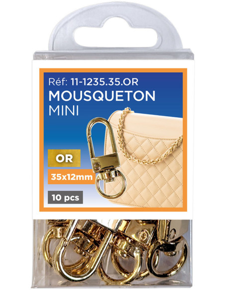 Conjunto de 10 mini mosquetões giratórios - Dourado 35 x 12 mm