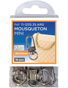 Conjunto de 10 mini mosquetões giratórios - Prata 35 x 12 mm