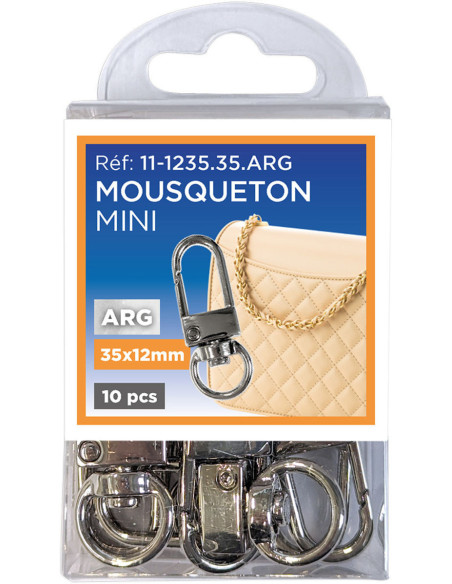 Conjunto de 10 mini mosquetões giratórios - Prata 35 x 12 mm