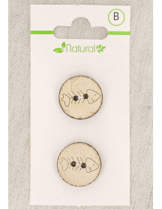 Botão de madeira natural de 2 furos 18 mm - Espinha de peixe