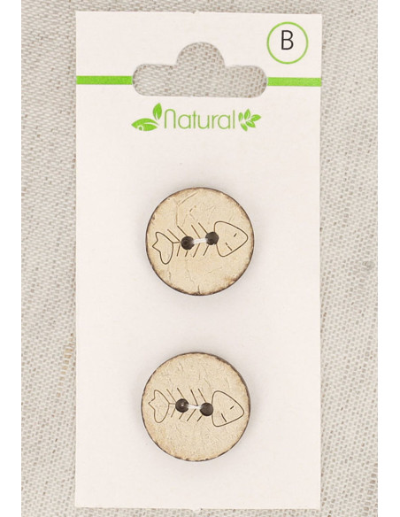 Botão de madeira natural de 2 furos 18 mm - Espinha de peixe