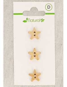 Cartão de 3 botões em madeira natural 12 mm 2 furos - Estrelas