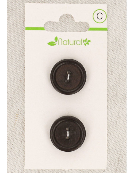 Cartão de 2 botões de madeira escura 18 mm 2 furos - Redondos