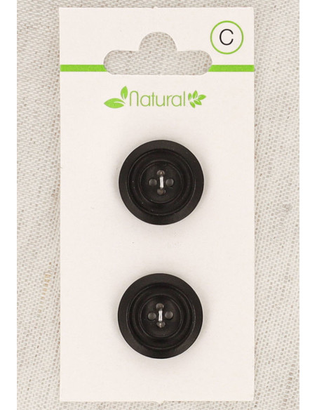 Cartão de 2 botões de madeira escura 18 mm 4 furos - Redondos