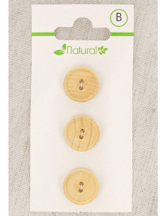 Cartão de 3 botões em madeira natural 14 mm 2 furos - Redondos