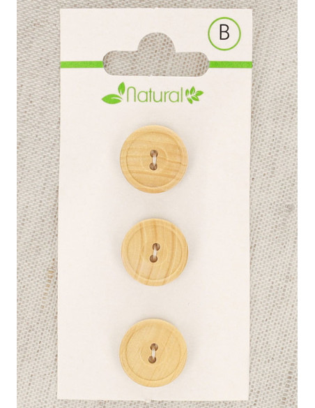 Cartão de 3 botões em madeira natural 14 mm 2 furos - Redondos