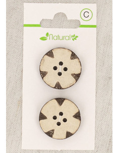 Cartão de 2 botões em madeira natural 23 mm 4 furos - Redondos fantasia