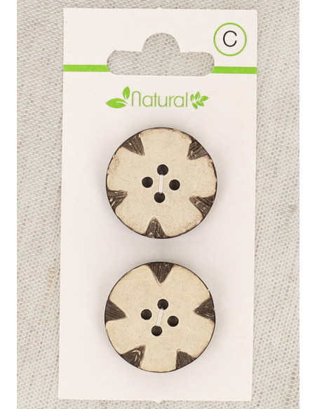 Cartão de 2 botões em madeira natural 23 mm 4 furos - Redondos fantasia