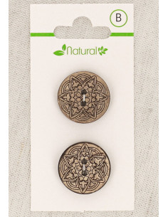 Botão de madeira natural com 2 furos 20 mm - Arabescos