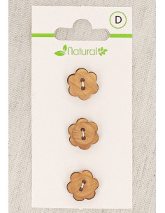 Cartão de 3 botões em madeira natural 13 mm 2 furos - Flores