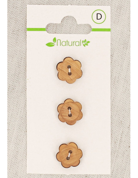 Cartão de 3 botões em madeira natural 13 mm 2 furos - Flores