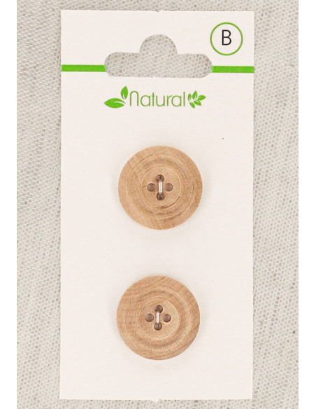 Cartão de 2 botões em madeira natural 18 mm 4 furos - Molduras