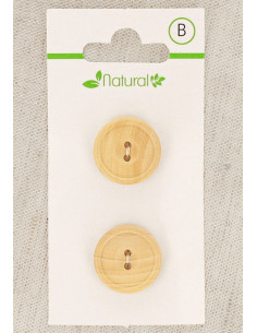 Cartão de 2 botões em madeira natural 18 mm 2 furos - Redondos
