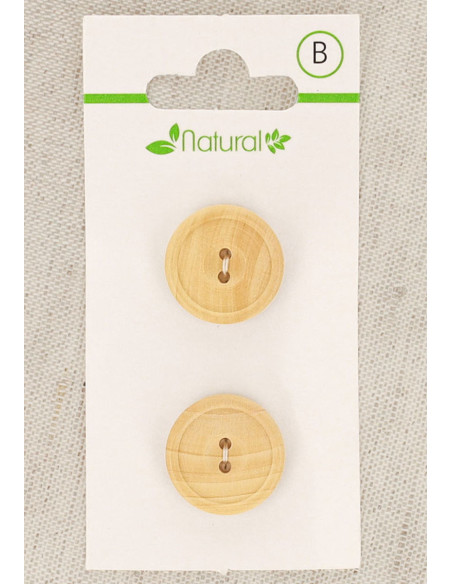 Cartão de 2 botões em madeira natural 18 mm 2 furos - Redondos