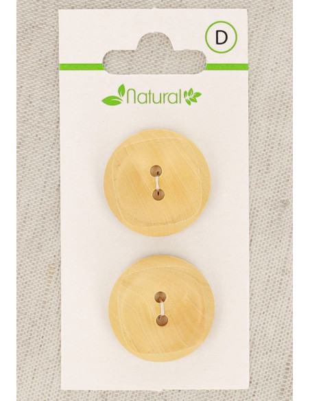 Cartão de 2 botões em madeira natural 23 mm 2 furos - Quadrados