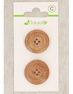 Cartão de 2 botões em madeira natural 23 mm 4 furos - Molduras
