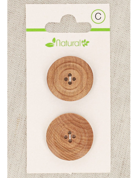 Cartão de 2 botões em madeira natural 23 mm 4 furos - Molduras