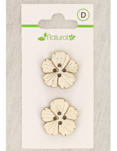Botão de madeira natural com 2 unidades, 21 mm, 4 furos - Flores