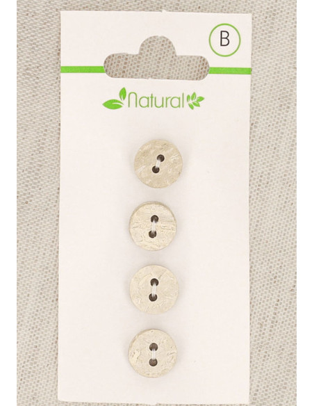 Cartão de 4 botões de madeira natural 10 mm 2 furos - Redondos