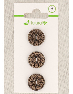 Cartão de 3 botões em madeira natural 15 mm 2 furos - Arabescos