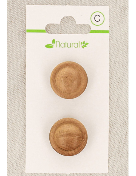 Cartão de 2 botões em madeira natural 18 mm com pé - Redondos em relevo