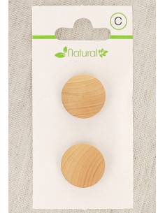 Cartão de 2 botões de madeira natural 18 mm com haste - Redondos