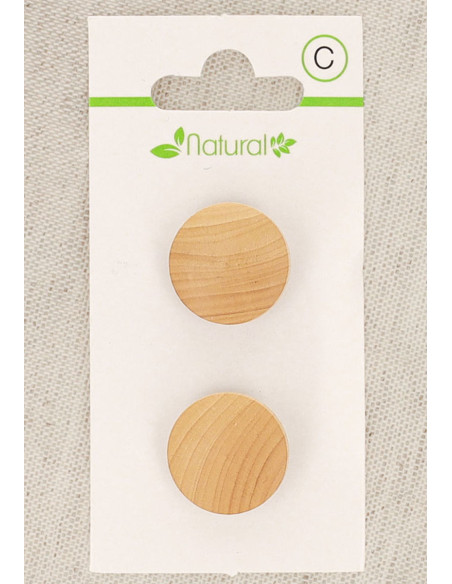 Cartão de 2 botões de madeira natural 18 mm com haste - Redondos