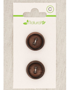 Cartão de 2 botões de madeira escura 18 mm 2 furos - Redondos