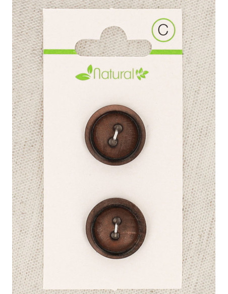 Cartão de 2 botões de madeira escura 18 mm 2 furos - Redondos