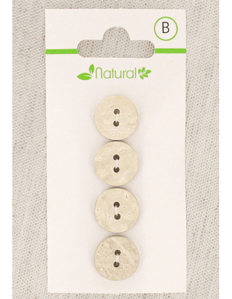 Cartão de 4 botões de madeira natural 13 mm 2 furos - Redondos